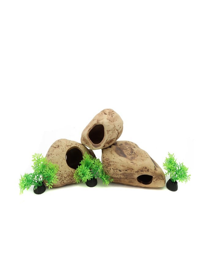 ALEGI Stackable Aquarium Ceramic Decorations Rock Caves,Betta Fish Tank Decor Accessories,Hideaway for Shrimp Cichlid Hiding Breeding Spawning (Set of 3) - Image 4